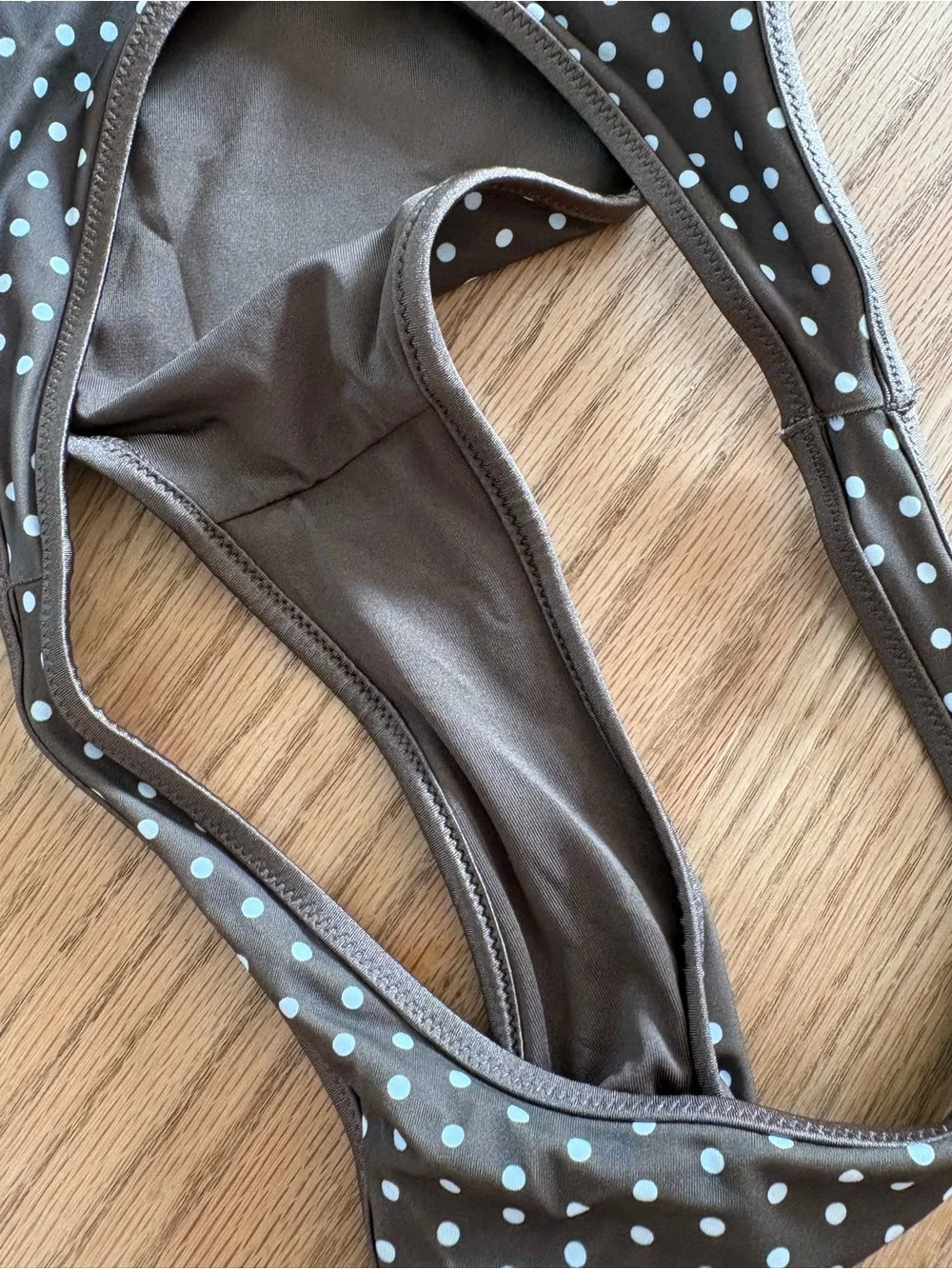 Frankie's Bikinis Brown Triangle Bikini with  Polka Dots